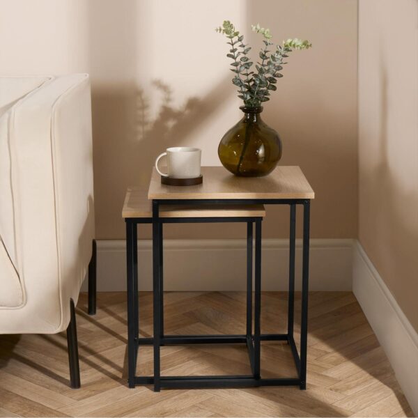Set of 2 Side Tables with Wooden Top and Metal Frame D0015 - Image 2
