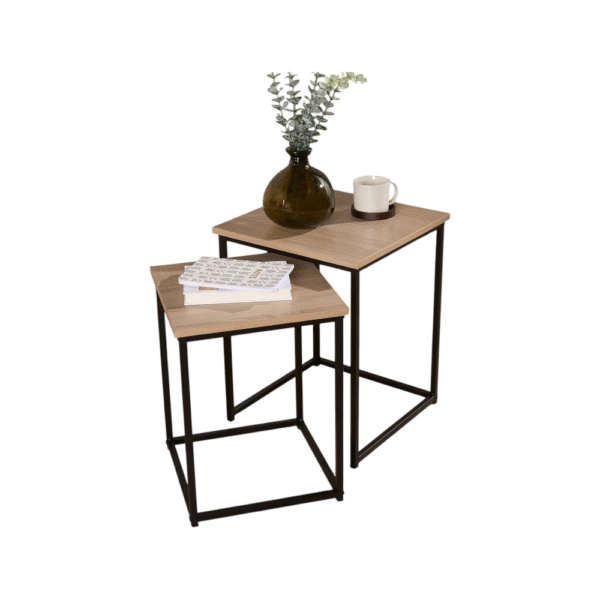 Set of 2 Side Tables with Wooden Top and Metal Frame D0015 - Image 3