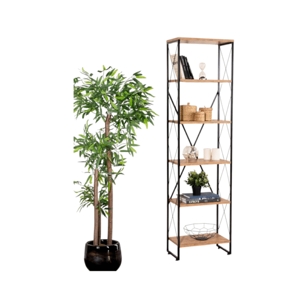 Metal Bookcase with Wooden Shelves D0014 - Image 2