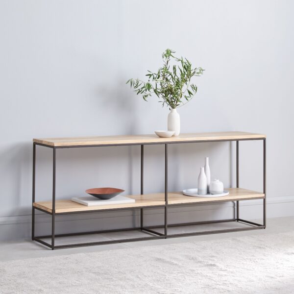 Modern TV Stand with Wooden Shelves and Metal Frame D0017 - Image 2