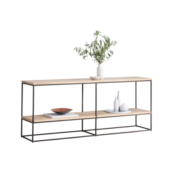 Modern TV Stand with Wooden Shelves and Metal Frame D0017 - Image 3