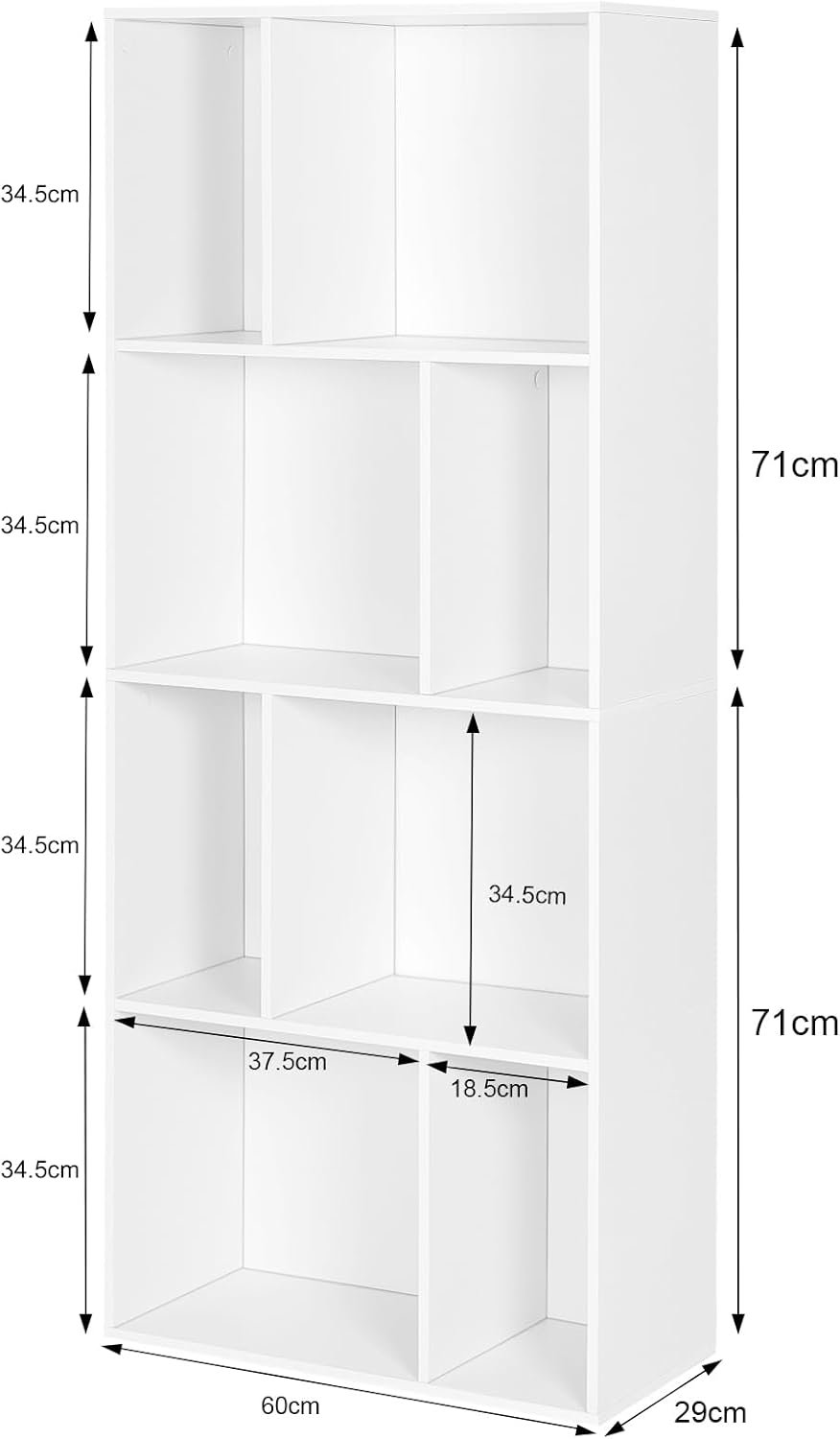White Wooden Bookcase, Decorative Shelf for Living Room, Bedroom and Kitchen, 60 x 29 x 143.5 cm MDF De25-1-2026 - Image 3