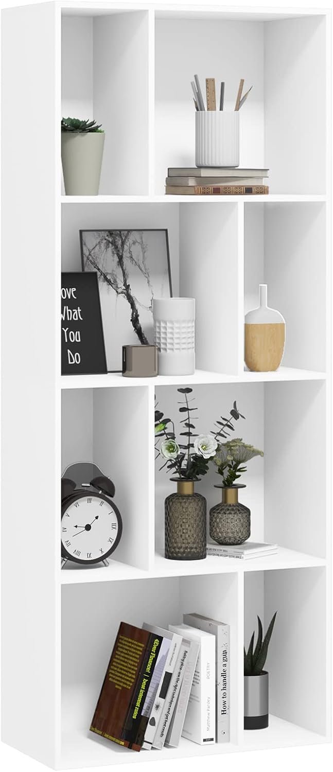 White Wooden Bookcase, Decorative Shelf for Living Room, Bedroom and Kitchen, 60 x 29 x 143.5 cm MDF De25-1-2026 - Image 4