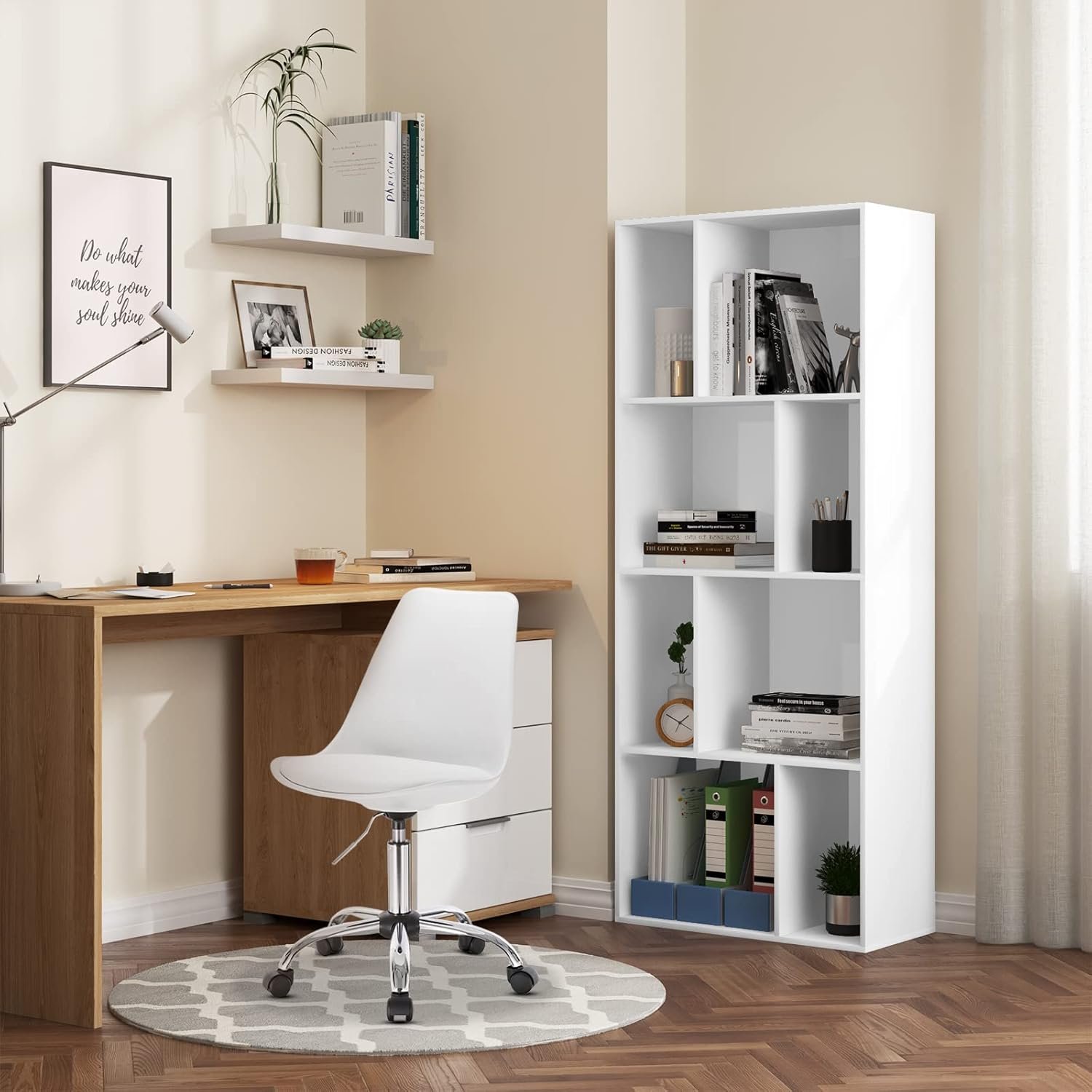 White Wooden Bookcase, Decorative Shelf for Living Room, Bedroom and Kitchen, 60 x 29 x 143.5 cm MDF De25-1-2026 - Image 5