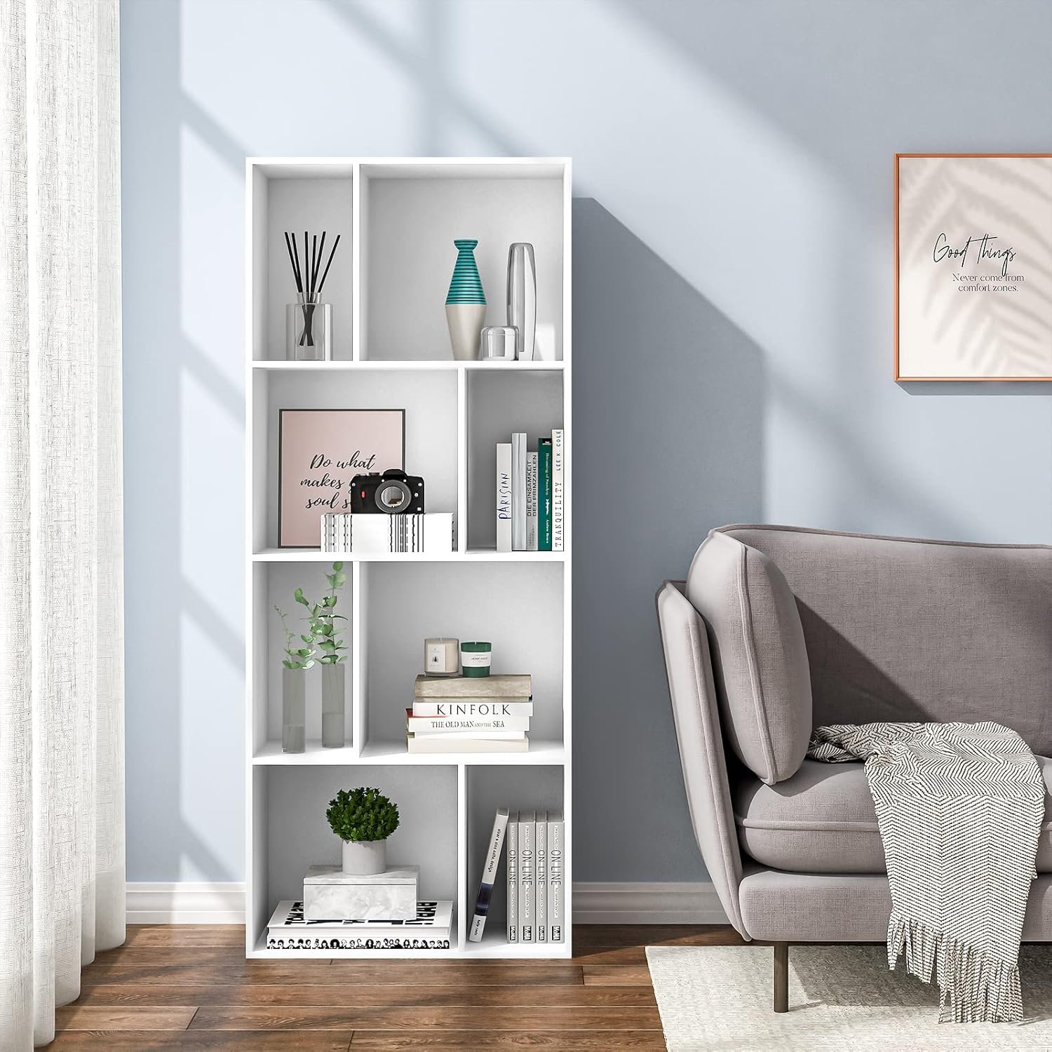 White Wooden Bookcase, Decorative Shelf for Living Room, Bedroom and Kitchen, 60 x 29 x 143.5 cm MDF De25-1-2026 - Image 2