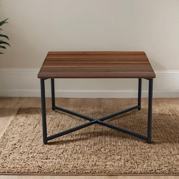 Modern Side Table with Wooden Top and Metal Base D0018
