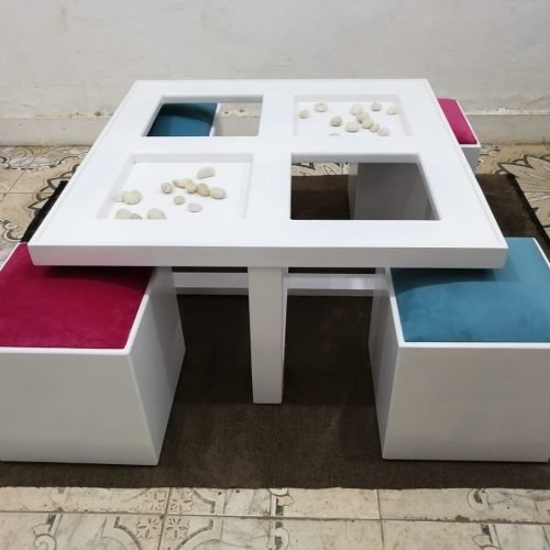 Wooden Table with 4 Buff MIE002