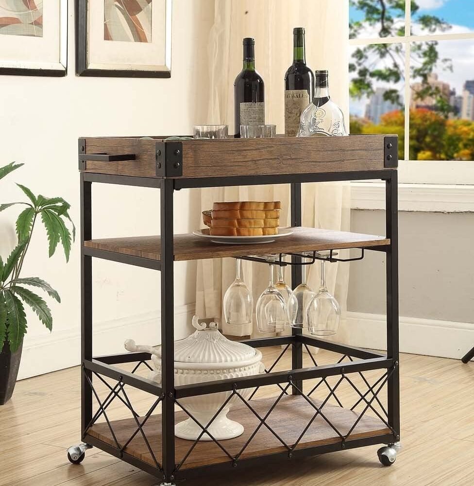 Serving Tea Cart with Bottle Holder M02308
