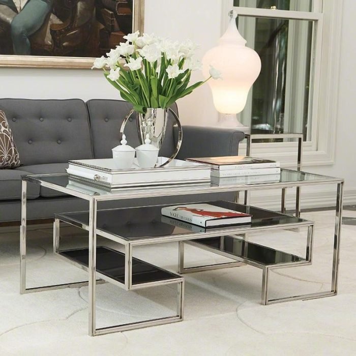 ترابيزة ستيل بسطح زجاجي مودرن M0315