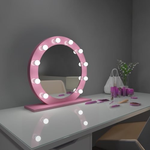 Pink Mirror with Lamps M02110