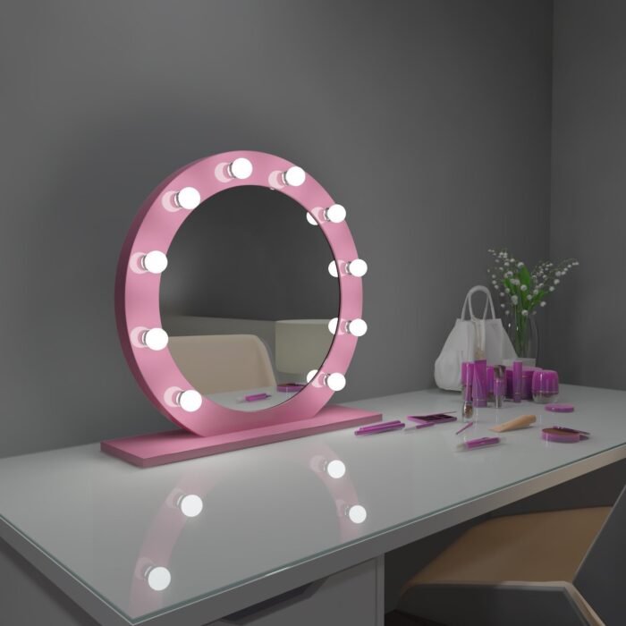 Pink Mirror with Lamps M02110