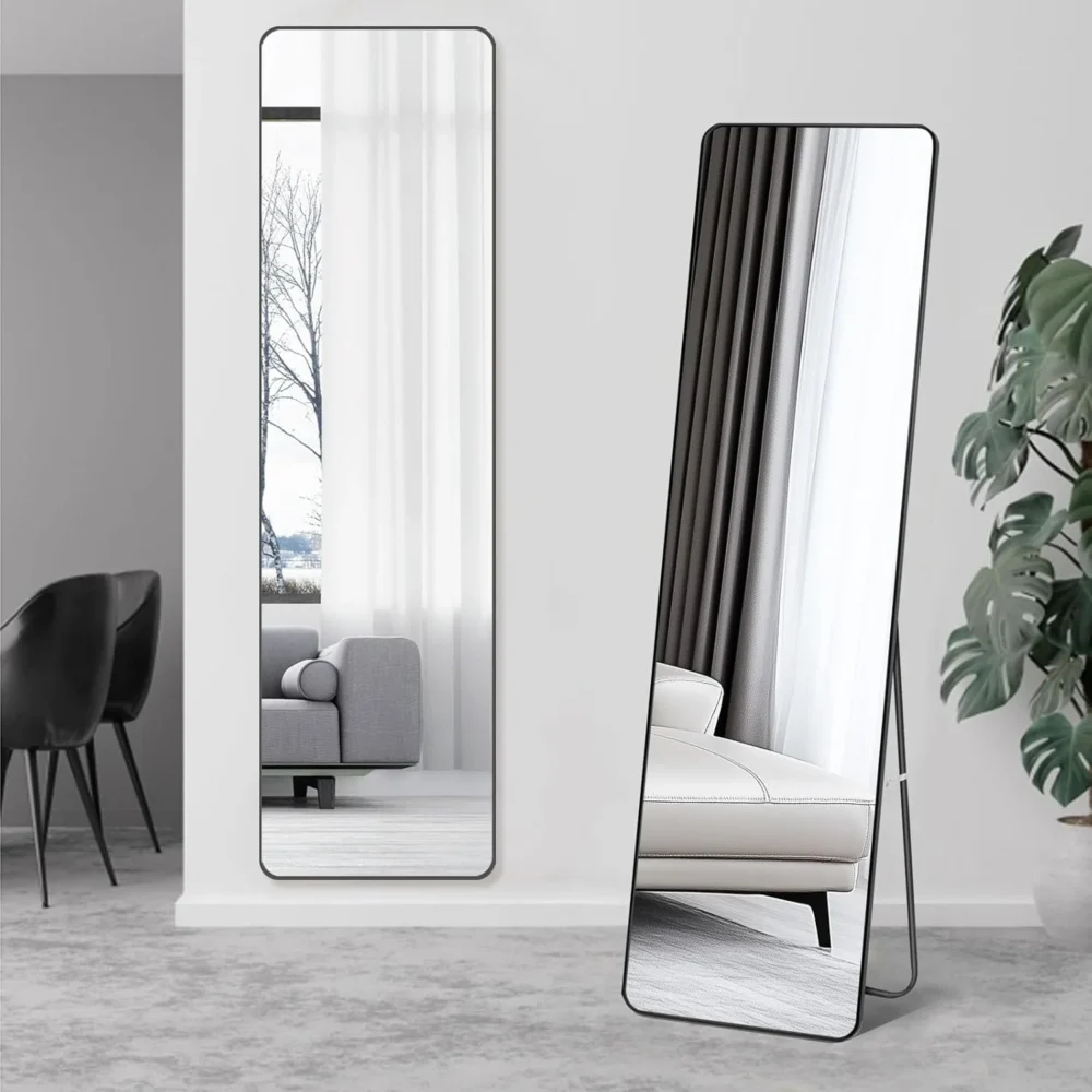 Full Length Mirror 155X45Cm, Floor Mirrors, Bedroom Dressing Mirror, Full Body Mirror With Stand For Living Room, Bedroom, Black DE023