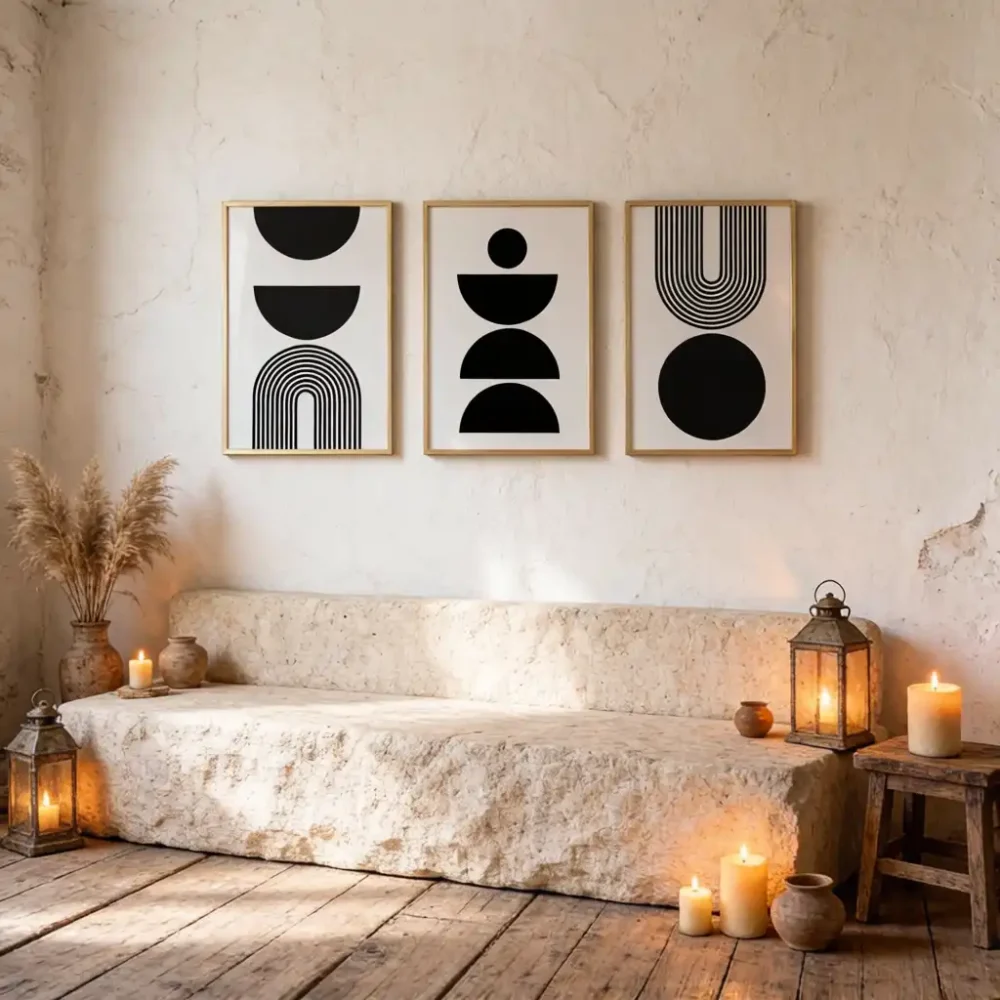 Black and White Geometric Wall Art Set